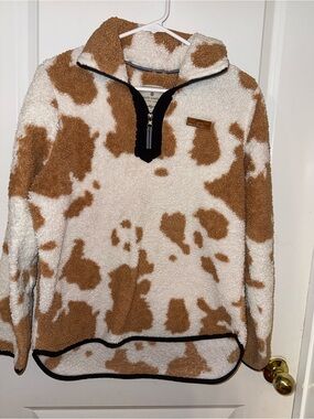 Simply Southern White & Brown Cowprint Sherpa Quarter-Zip